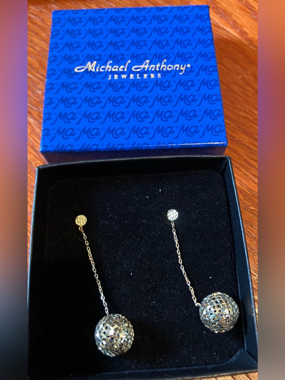 NEW Michael Anthony Gold Disco Ball Drop Ball Earrings